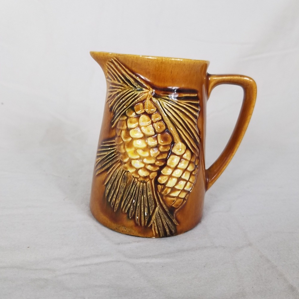 Pinecone Pitcher Small Brown Good Vintage Rustic Lodge Relief Design flower vase